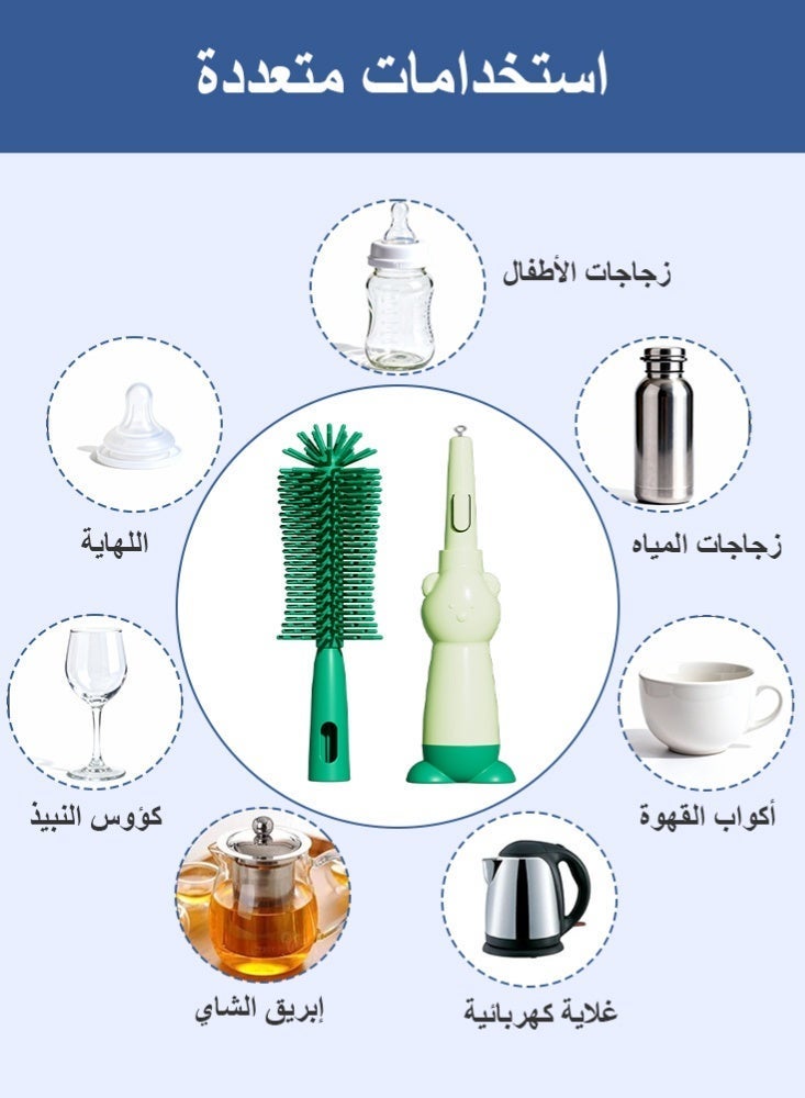 BBMORE 3-in-1 Silicone Feeding Bottle Brush,  Bottle Cleaning Brush with Long Handle Portable for Baby Bottles, Sports Bottle, Vase, Glassware, Smaller Diameter Bottle Openings（Green) - Image 5